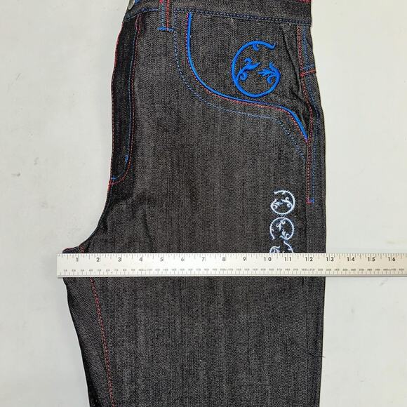 Vintage baggy y2k noiz black raw denim embroidered back pocket design denim - Picture 5 of 6